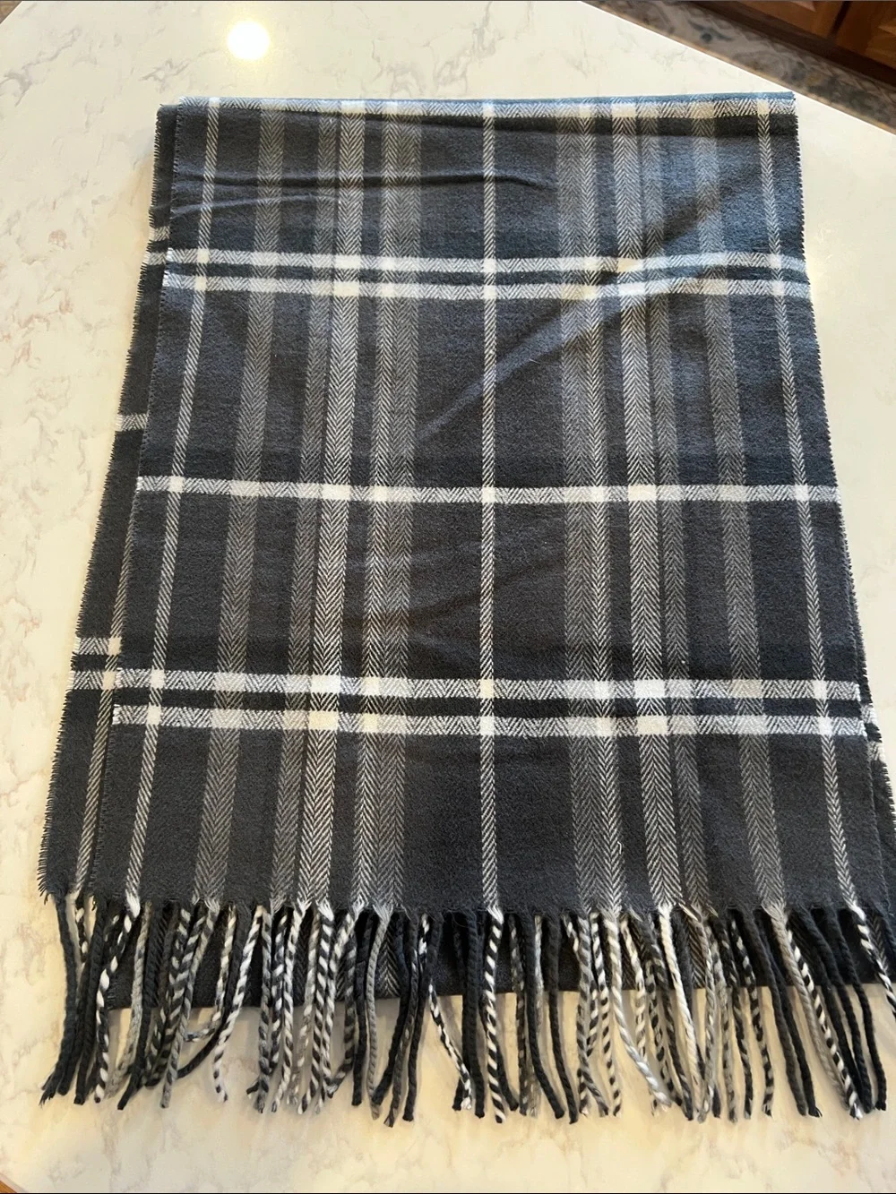 100% Cashmere Grey Plaid Fringe Scarf - Made in Scotland, Men's Accessory